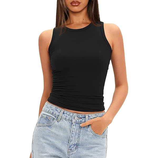 QINSEN Women's Square Neck Sleeveless Double-Layer Tank Tops Basic