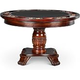 Steve Silver Tournament 51" x 51" Traditional Round Faux Leather &amp; Wood Poker Game Table with Casters, Chairs, Pedestal Base, Removable Top, Poker Chips and Drinks Holders, Cherry &amp; Black Finish