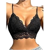 MakeMeChic Women's Floral Lace Bra Spaghetti Strap Scallop Trim Wireless Lingerie Bralette