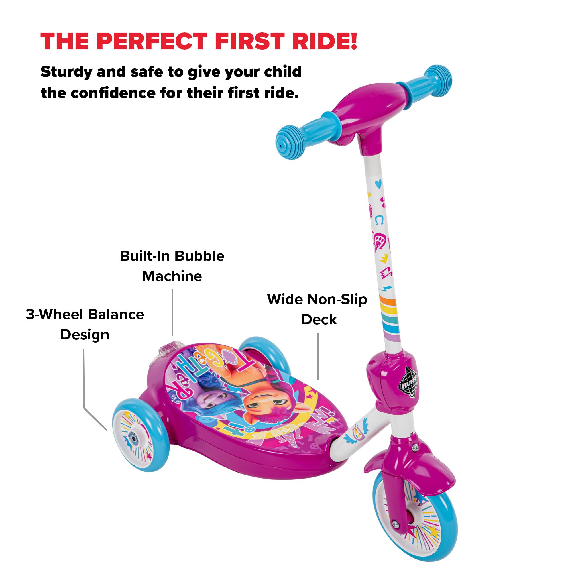 Huffy Battery Powered Ride On Bubble Scooter for Kids, Multiple Styles and Color Options Available, Charger Included, Bubbles Included, Ages 3 to 5 Years Old, 2.0 MPH