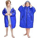 Meshoufu Kids Swim Parka, Waterproof Swimming Jacket, Hooded Surf Changing Robe, Warm Winter Swim Coat