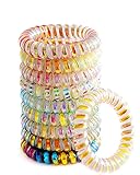 Hair Ties Spiral Coil Phone Cord Traceless Elastics Bracelet Colorful No Crease Keychain Coils Rainbow Waterproof Ponytail Holder For Women Girls 10pcs Rubber Bands With Clips