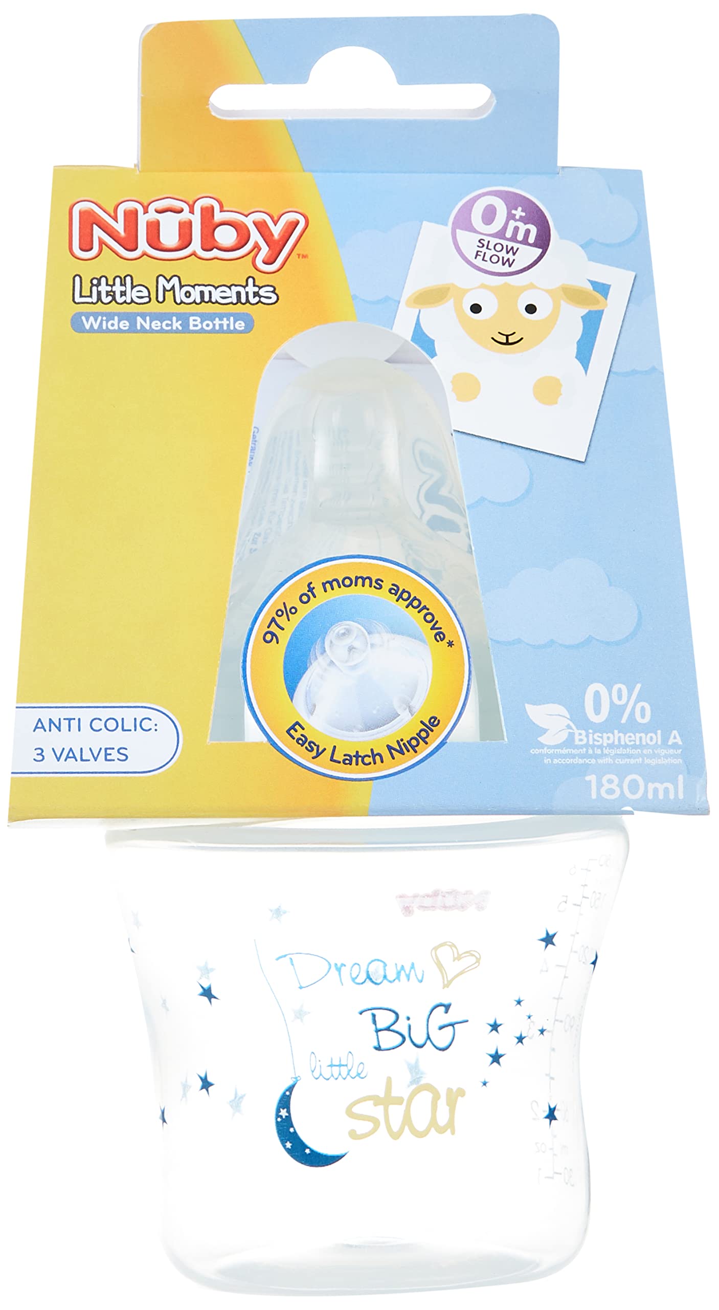 Nûby ID68059BLUE-LM Little Moments Wide Neck Bottle PP, 180 ml, Blue