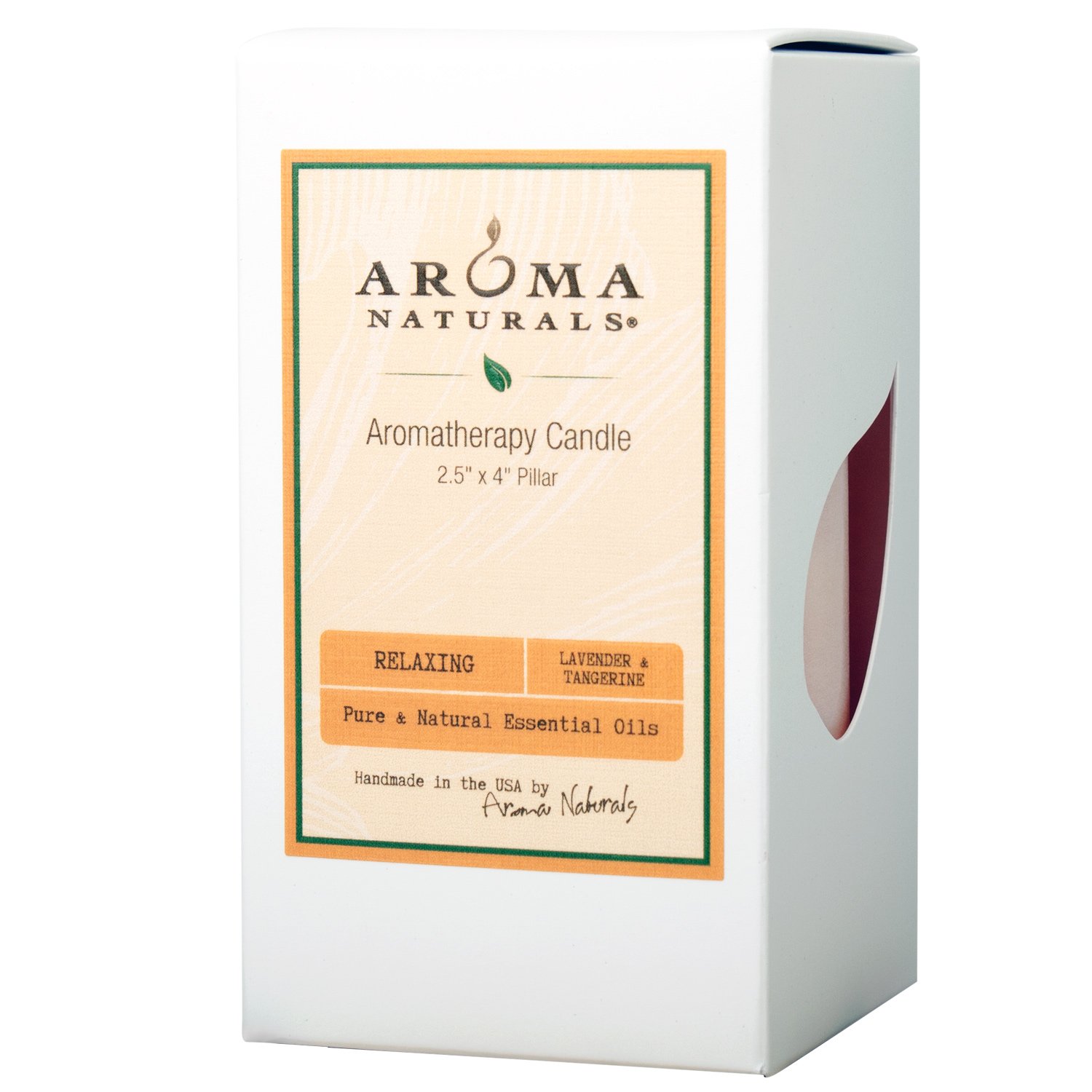 Aroma Naturals Essential Oil Lavender & Tangerine Scented Pillar Candle, Relaxing, 2.5 inch x 4 inch: Beauty