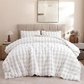 YIKUSH Queen Faux Fur Soft Comforter Set, Fluffy White Rabbit Fur Comforter | Warm Thick Queen Size Bedding Set,Super Fluffy Luxury White Comforter for Winter, Easy Care (1 Comforter, 2 Pillowcases)