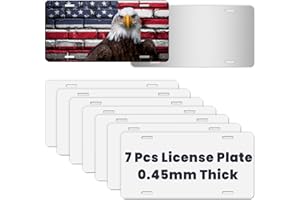 AceSubli 7 Pcs Sublimation License Plate Blanks for Heat Transfer Vinyl, Pesonalized Picture Metal Sublimation Blanks, Aluminum Car Front License Plate Tags for Automotive Men Women Gift 0.45mm Thick