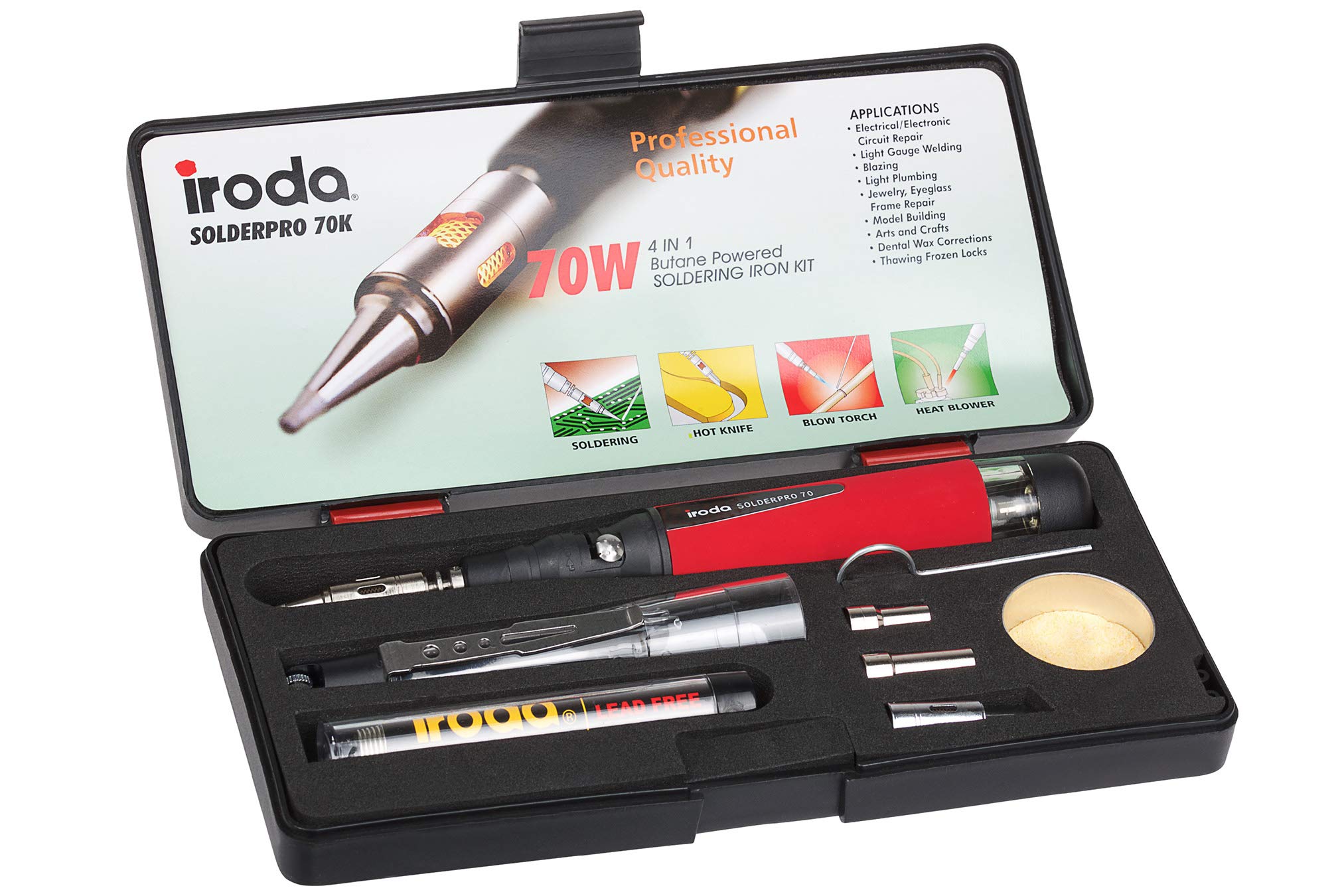 IRODA N13AR SolderPro 70 25-80W Butane Gas Soldering Iron Kit, Black