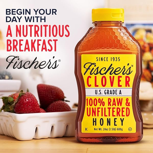 FISCHER’S HONEY CLOVER HONEY 40 OZ – 100% PURE, RAW AND UNFILTERED HONEY IN A SQUEEZE BOTTLE – ALL-NATURAL SWEETENER – RICH FLAVOR PROFILE, PACKED WITH NUTRIENTS