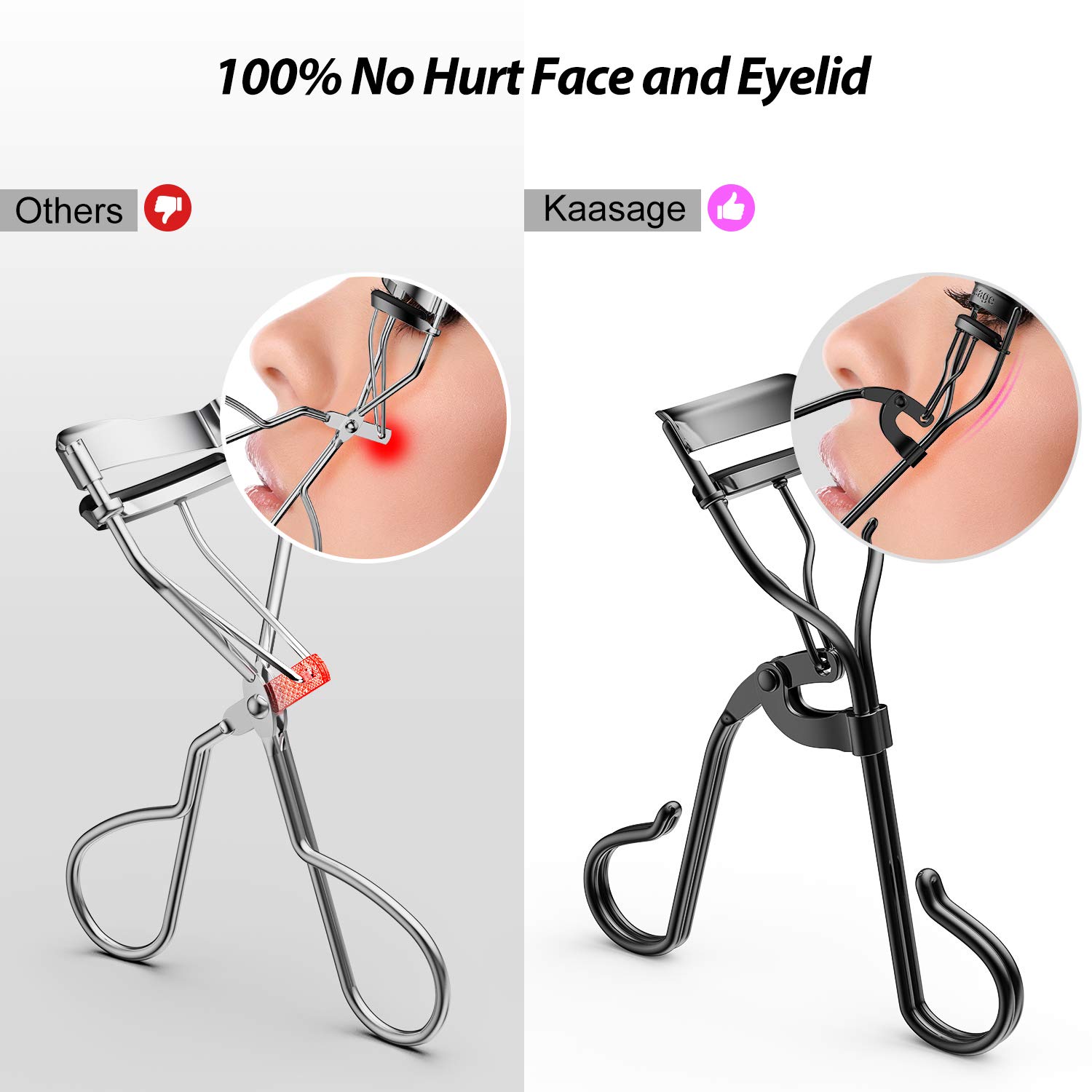 Kaasage Eyelash Curler With 5 Silicone Replacement Pads, Designed to Fit All Eye Shape, No Hurt Face and Eyelids, Naturally Curling Eyelashes in 5 Seconds, Keep All Day. : Beauty