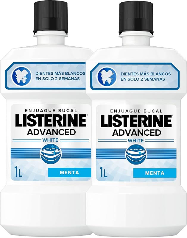 Advanced White Mild Flavor (pack de 2 x 1 L), bain de bouche blanchissant, bain de bouche sans alcool, élixir oral pour un nettoyage buccal optimal, arôme menthe