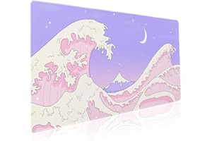 Pink Purple Japanese Anime Gaming Mouse Pad XXL Cute Kawaii Aesthetic Sea Wave Extended Large Desk Mat Non-Slip Rubber Base S