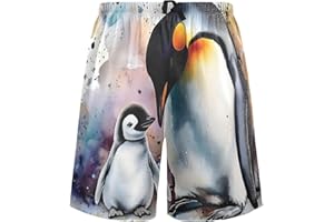 XYMZR Penguin Cute Watercolor Men’s Sleep Shorts - Loose Fit Sleep Bottoms for Home & Lounging S