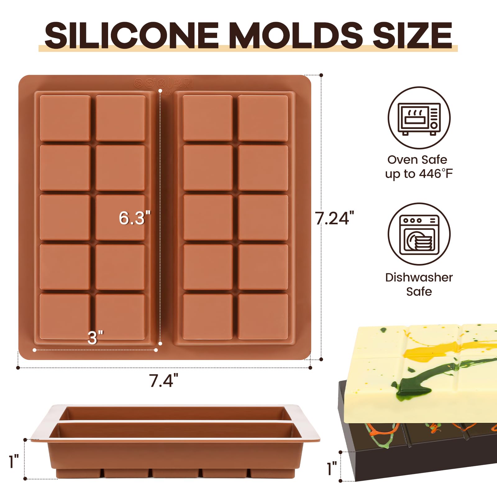 Dubai Chocolate Molds 1 Inch Deep, Silicone Chocolate Bar Mold – Non-Stick, Flexible, Large and Thick Homemade Chocolates, Candies, and Desserts - Set of 1