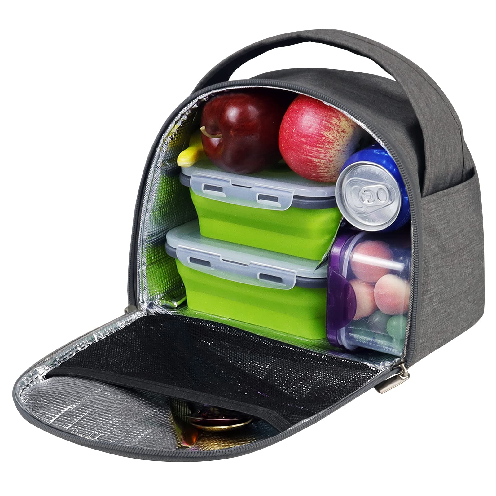 Gloppie Insulated Lunch Bag for Women & Men, 8 Liters Lunch Box Portable Soft Cooler Bags Thermal Meal Tote Kit Reusable Container Lunch Holder for School Trip Picnic Travel, Grey