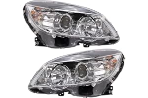 AM AUTOPARTS Headlight Assembly Set Halogen 2-Piece Driver & Passenger Side Fits 20092011 Mercedes-Benz C63 AMG, 20082011 C350/C300 2008 C63 AMG (From 02/09/07 Production Date) Halogen Only