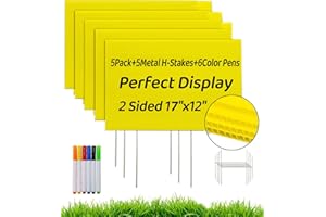 CINIQY 5 Pack Blank Yard Signs with Stakes,17 x 12 Inches Yellow Plastic Lawn Signs for Garage Sale Signs, Rent, Real Estate,Guidepost,Parties,Festival,Happy Birthday Decorations (YELLOW 5PCS)