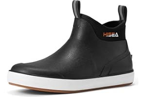 HISEA Men's Deck Boots, Wide Toe Mens Rain Boots Waterproof Fishing Boots Anti-Slip Ankle High Breathable Neoprene Lining Rubber Boots