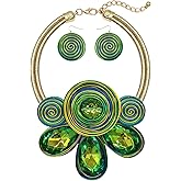 JHWZAIY Chunky African Statement Necklace For Women Tribal Fashion Costume Jewelry Earring Sets Unique Colorful Big Rhinestone Crystal Pendent Collar Choker Bib Handmade