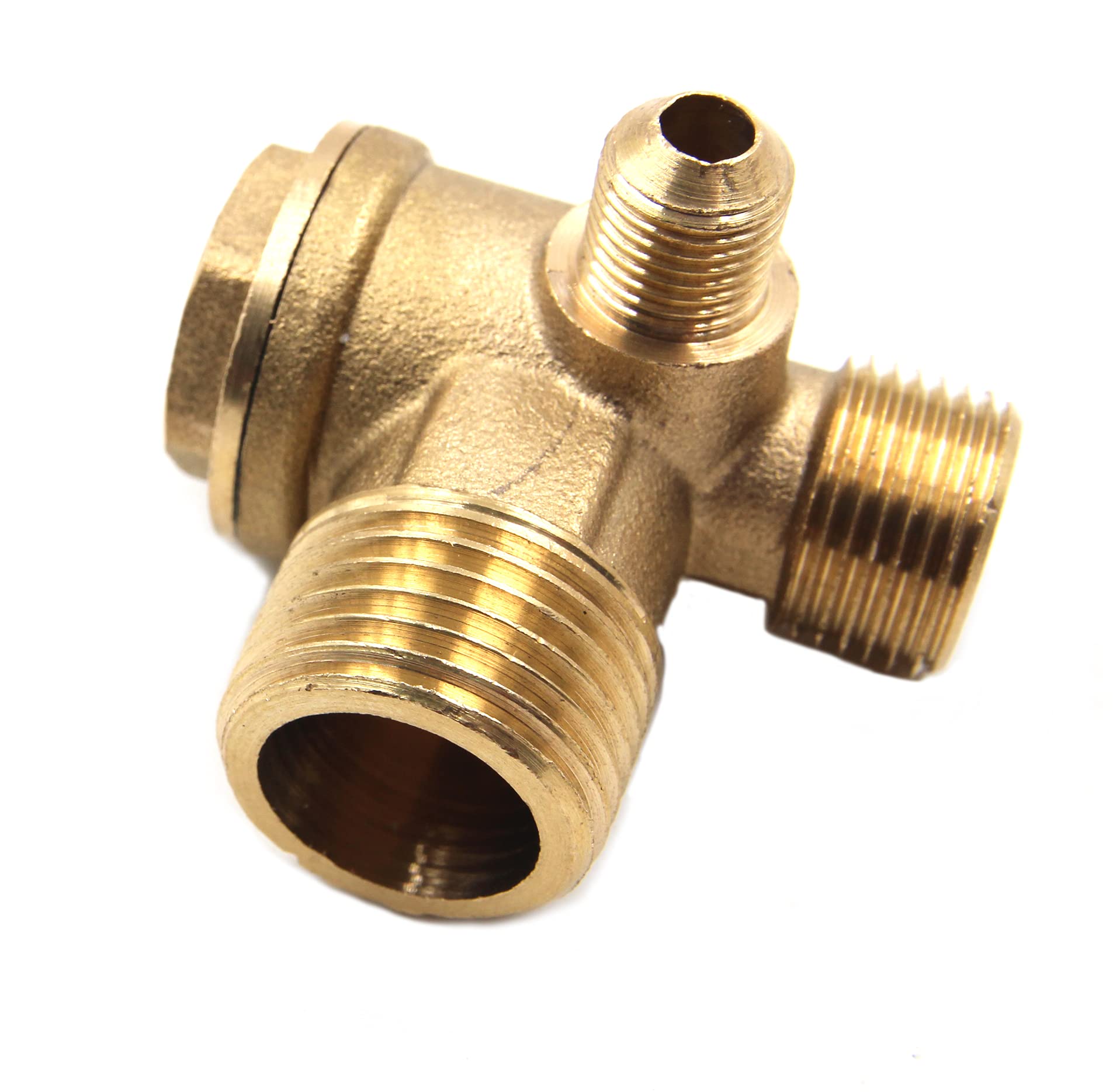 Photo 1 of 3-Port Brass Male Threaded Air Compressor Check Valve 90-Degree Right Air Compressor Valve Air Compressor Parts Air Check Valve (1/2"x 3/8" x 1/8")