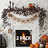 Neutral Fall Garland for Mantle Fireplace - 2 Pack 6Ft Plum Cimicifuga Seeded Leaf Garlands Purple Autumn Decor Table Decorations for Home Indoor Door Halloween Realistic Leaves Garlands Outdoor
