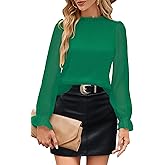 Aifer Womens Blouses Trendy Dressy Casual Tops Elegant Puff Long Sleeve Shirts Ruffle Mock Neck Plain Chiffon Outfits