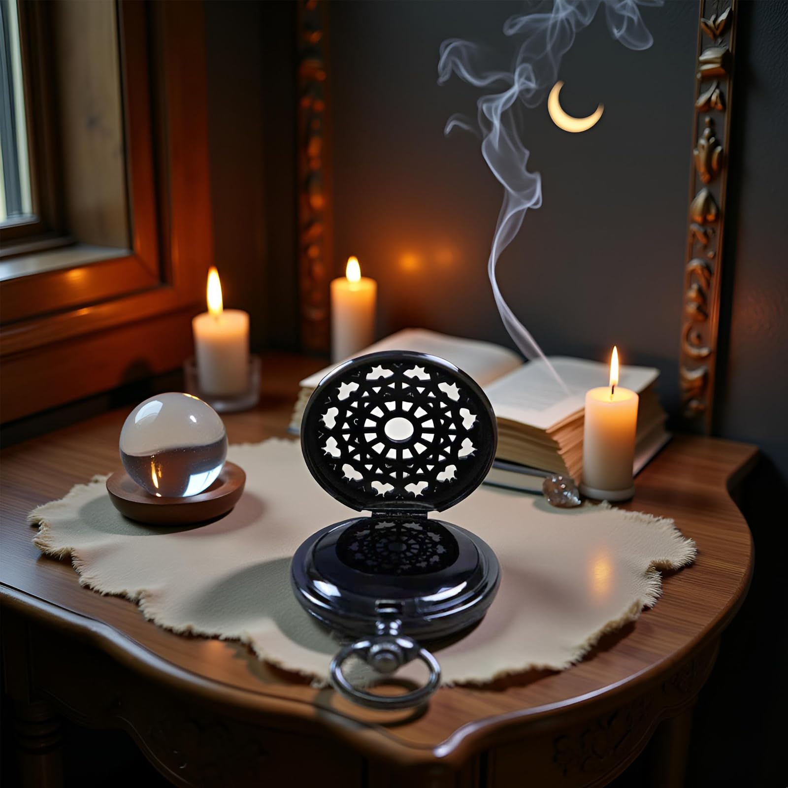 JIEXUAN Black Obsidian Scrying Mirror, Obsidian Feng Shui Mirror, Witches Mirror Presents, Witchcraft kit Divination Tools (Pocket Watch-D)