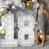 Marquee Numbers 4 Feet Tall: Large 18th Birthday Decorations for Her Him 4FT Light Up Numbers White Anniversary Party Decor Big Backdrop Foam Cardboard Number 18