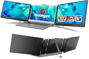 Teamgee Laptop Screen Extender, 14” Full HD Portable Monitor for Laptop with Dual Speakers & Flexible Kickstand, Plug-Play Laptop Monitor Extender Fits 13”-17” Laptops of Wins/Mac/Dex/Android