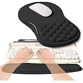 KUOSGM 2-in-1 Ergonomic Set, Wave Rise Keyboard Wrist Rest and Massage Bulge Slope Mouse Pad Wrist Support, Cushion Memory Foam Integrated to Relieve Wrist Pain, Black