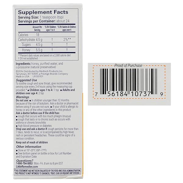 LITTLE REMEDIES HONEY COUGH SYRUP, 100% NATURAL, 12 MONTHS & UP, 4 FL OZ