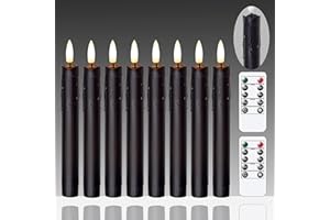 Mavandes Flameless Flickering Taper Candles Two Remote, 7.5 Inch Black Battery Operated LED Window Candles Timer,Set of 8 Plastic 3D-Wick Dripping-Wax Effect Flameless Candlesticks(0.86”Dia,Warm Fire)