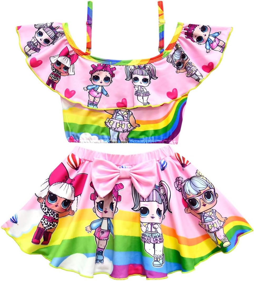Kids Cartoon Printed Two Piece Swimwear Swimsuit Tankini Bathing Suit for Girls Bikini