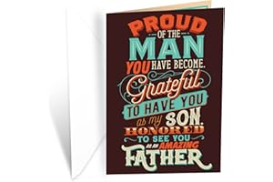 Prime Greetings Father's Day Card For Son, Made in America, Eco-Friendly, Thick Card Stock with Premium Envelope 5in x 7.75in, Packaged in Protective Mailer