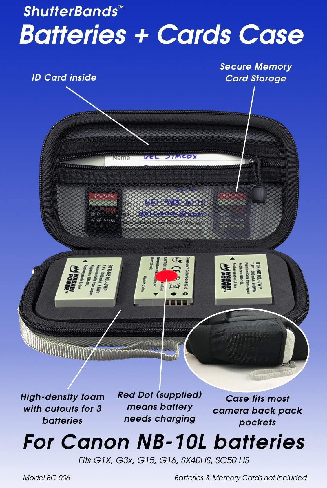 Batteries + Cards Case - Canon NB-10L Batteries (Grey)