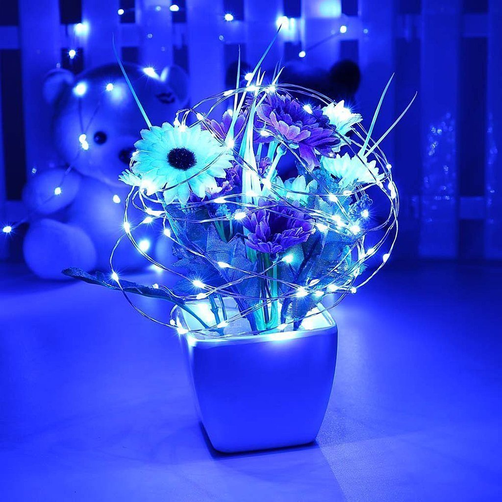 Solarmks 150 LED Bendable Copper Wired Solar Powered Waterproof Starry String Lights with 8 Modes, Blue