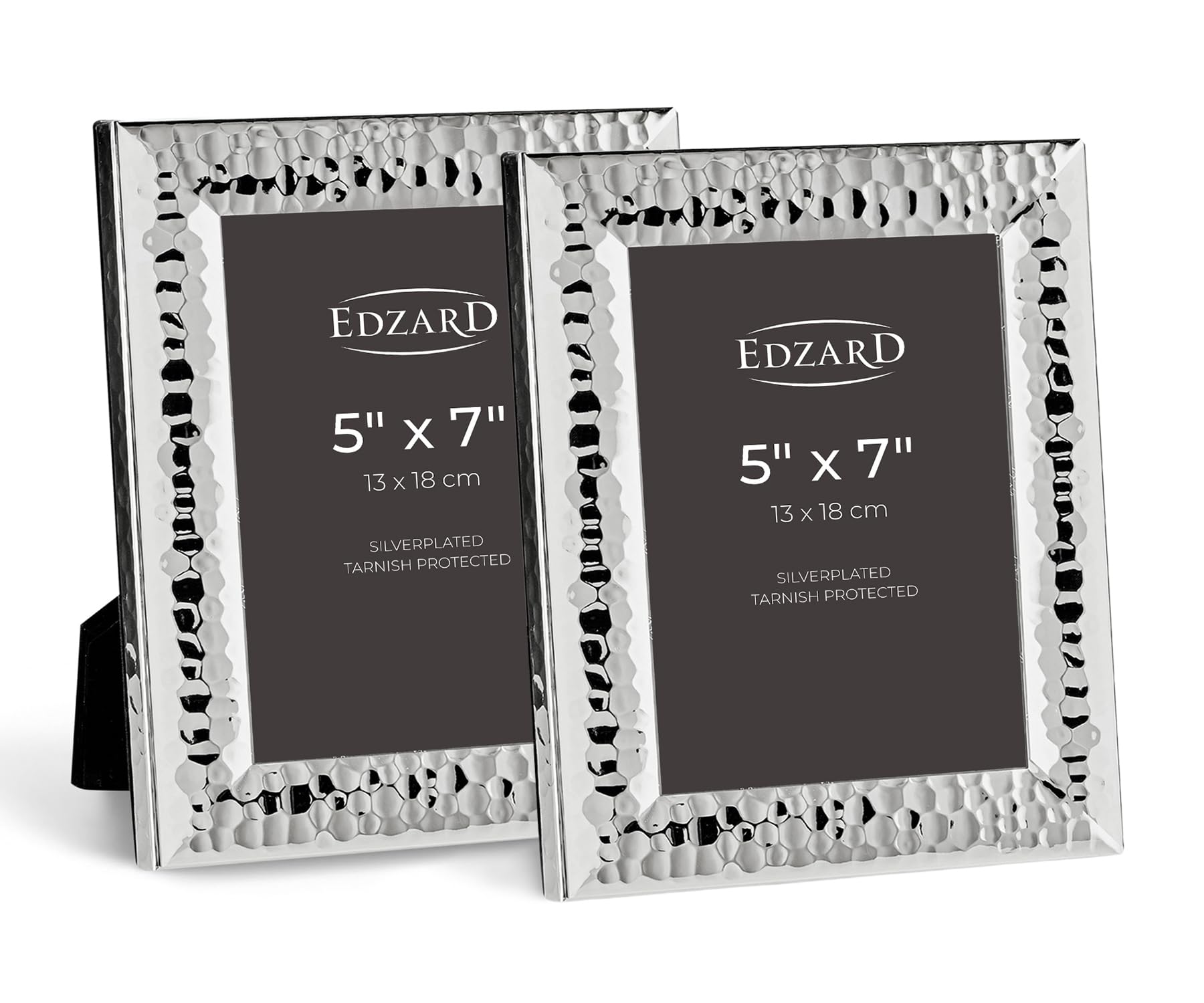 Edzard Silver Plated Photo Frame 5"x7" (13x18 cm) Gubbio, Non-Tarnishing, High Gloss Finish, Real Glass Front & Premium Velvet Back, Portrait or Landscape Display - Elegant Wedding Gift