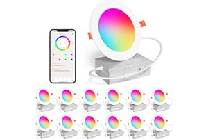 SikSog Smart Recessed Lighting 4 Inch RGBCW Color Changing 12W LED Downlight with Junction Box,1080 Lumen Recessed Ceiling Light Compatible with Alexa,Dimmable by Bluetooth Control -12Pack