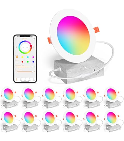 GEYUEYA Home Led Downlights LED Recessed Ceiling Lights Dimmable,WiFi Bluetooth 5W LED Spot RGBCW 2700K-6500K Color Change For Home Bar KTV