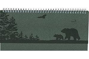 Alpha Edition - Table Landscape Calendar Nature Line Pine 2025 Notebook Calendar, 29.7 x 13.5 cm, Calendar with 112 Pages, Note Area, Holiday Dates and International Calendar