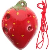 STOBOK Strawberry Shaped Ocarina 6 Hole Ceramic Ocarina Instrument for Kids Beginners Child Flute with Lanyard Practice Wind Instrument 2.95 X 2.20 X 1.77 inches