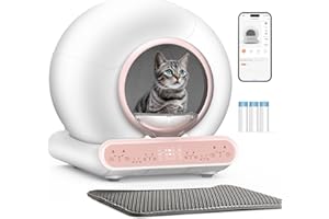 LELOKIDZ Self Cleaning Litter Box, Integrated Safety Automatic Cat Litter Box Self Cleaning 65L+9L for Multiple Cats, App Control, Odor Removal, Includes Mat & 6-Month Liner Supply (3 Rolls) - Pink