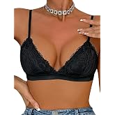 MakeMeChic Women's Lace Triangle Padded Bralette | Wireless Strap Bra,Floral,Spaghetti,V Neck,Sexy Lingerie
