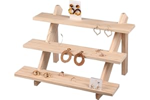 Eiyye 3-Tier Retail Display Riser Earring & Ring Holder Stand Unfinished Rustic Wood Frame Display Removable Showcase Cascadi