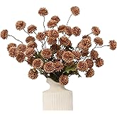 DuHouse 6pcs Artificial Flowers Faux Silk Pompon Mum,Silk Small Mini Chrysanthemum Ball with Stems for DIY Wedding Bouquets Centerpieces Vase Home Table Kitchen Decoration(Coffee)