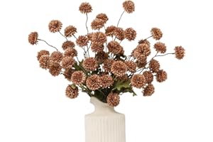 DuHouse 6pcs Artificial Flowers Faux Silk Pompon Mum,Silk Small Mini Chrysanthemum Ball with Stems for DIY Wedding Bouquets Centerpieces Vase Home Table Kitchen Decoration(Coffee)