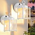 MATAMEYE Dusk to Dawn Sensor Outdoor Wall Sconce, Exterior Waterproof Porch Wall Mount Lanterns, White Front Door Lights with Beveled Glass, 2 Pack