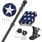 American Flag Pole Kit for House Outside - Black Metal Flagpole 6 FT with Tangle Free Design - 3x5 Embroidered US Flag, Holder Bracket, Ultra Durable Steel for Porch, Tree and More Residential