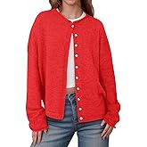 Saodimallsu Womens Button Up Cardigan Sweaters Long Sleeve Crew Neck Fall Soft Lightweight Knit Loose Sweater Tops