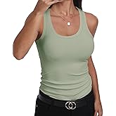 GEMBERA Womens Scoop Neck Sleeveless Racerback Ribbed Knit Slim Fitted Basic Tank Top Shirt