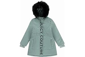 Juicy Couture Girls Coat, Faux Fur Hooded Winter Jacket, Warm Padded Parka Hoodie, Kids Heavyweight Winter Coat